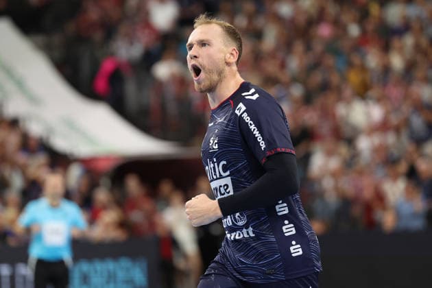 05.09.2026, xBHAx, Handball, Opel HBL, Saison 2026 2027, 1.HBL, SG Flensburg-Handewitt - HC Erlangen, GGW Arena: Simon Pytlick (SG Flensburg-Handewitt 2) jubelnd Schleswig-Holstein Deutschkand
