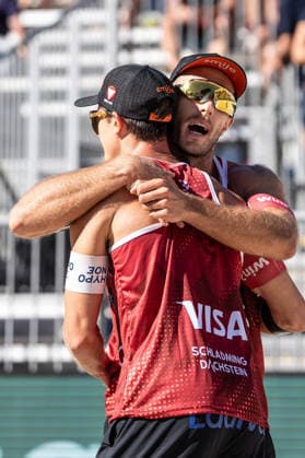 Beach volleyball, Beachvolleyball - MEVZA Schladming SCHLADMING,AUSTRIA,06.SEP.26 - BEACH VOLLEYBALL - win2day Tour PRO, MEVZA Schladming. Image shows Moritz Pristauz (AUT) and Phillip Waller (AUT).  GEPAxpictures xJulioxArellano