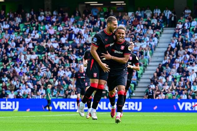 GRONINGEN , 06-09Ã2026 , Stadium Euroborg , season 2026 2027 , Dutch Eredivisie football , match between FC Groningen and FC Twente , picture shows goal celebration by Twente player Marko Pjaca Groningen - Twente  x206570564x Copyright: