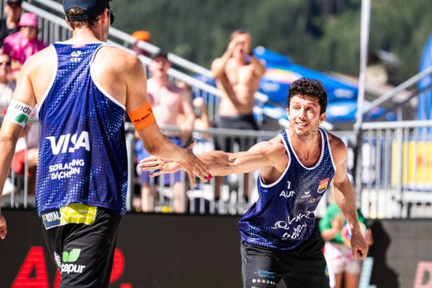 Beach volleyball, Beachvolleyball - MEVZA Schladming SCHLADMING,AUSTRIA,06.SEP.26 - BEACH VOLLEYBALL - win2day Tour PRO, MEVZA Schladming. Image shows Maximilian Trummer (AUT).  GEPAxpictures xJulioxArellano