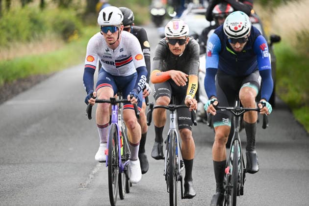 2026 Lloyds Tour of Britain Men Picture by Zac Williams SWpix.com - 06 09 2026 - Cycling - UCI ProSeries - 2026 Lloyds Tour of Britain Men - Stage 5: Earlston to Earlston (156.1km) - Micheal Ben Wiggins (Great Britain national team, Nationalteam , Jonah Killy (Tarteletto - Isorex), Michal Schuran (Team United Shipping), Marcus Sander Hansen (BHS-PL Beton Bornholm), The breakaway Cycling Copyright: x xSWpix.comx(t axPhotographyxHubxLtd)xZacxWilliams SWpix.comx SWP-3030-22897