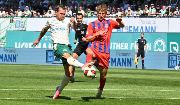 06.09.2026 - Fussball - Saison 2026 2027 - 2. Fussball - Bundesliga - 04. Spieltag: SpVgg Greuther Fürth ( Kleeblatt ) - FC Heidenheim - Sportfoto Zink - xwoxzix - DFL regulations prohibit any use of photographs as image sequences and or quasi-video - only for editorial use - Felix Klaus (30, SpVgg Greuther Fürth ) Jan Schöppner Schoeppner (3, 1. FC Heidenheim FCH ) *** September 6, 2026 Soccer Season 2026–2027, 2nd Bundesliga, Matchday 4: SpVgg Greuther Fürth vs. Kleeblatt FC Heidenheim. Sports photo by Zink xwoxzix. DFL regulations prohibit any use of photographs as image sequences and or quasi-video; for editorial use only. Felix Klaus 30, SpVgg Greuther Fürth, Jan Schöppner (Schoeppner) 3, 1 FC Heidenheim (FCH)