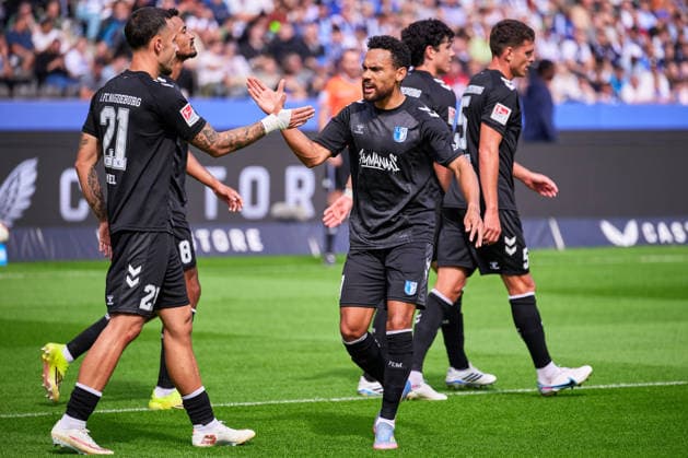 Falko Michel (1. FC Magdeburg, 21), Herbert Bockhorn (1. FC Magdeburg, 07), jubel ueber Ausgleich zum 1:1, GER, Hertha BSC vs. 1. FC Magdeburg, 2. Bundesliga, Saison 2026 2027, 04. Spieltag, 06.09.2026 (DFL REGULATIONS PROHIBIT ANY USE OF PHOTOGRAPHS AS IMAGE SEQUENCES AND OR QUASI - VIDEO). GER, Hertha BSC vs. 1. FC Magdeburg, 2. Bundesliga, Saison 2026 2027, 04. Spieltag, 06.09.2026 Berlin *** Falko Michel, 1 FC Magdeburg, 21, Herbert Bockhorn, 1 FC Magdeburg, 07, celebrating the 1-1 equalizer, GER, Hertha BSC vs. 1 FC Magdeburg, 2. Bundesliga, 2026–2027 season, Matchday 04, September 6, 2026 DFL regulations prohibit any use of photographs as image sequences and or quasi-video, GER, Hertha BSC vs. 1 FC Magdeburg, 2. Bundesliga, 2026–2027 season, Matchday 4, September 6, 2026, Berlin Copyright: xClaudiusxRauch,xEibner-Pressefotox xClaudiusxRauchx EP_CRH
