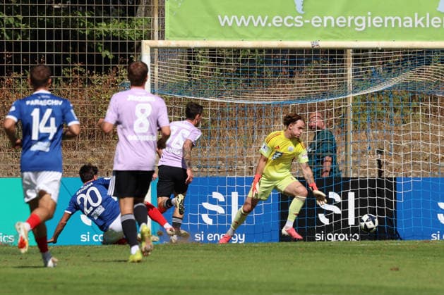 06.09.2026, xrekx, Fussball Regionalliga Suedwest, VfR Mannheim - FC 08 Homburg v.l. Torschuss zum 1:0 durch Flamur Berisha (VfR Mannheim) Mannheim