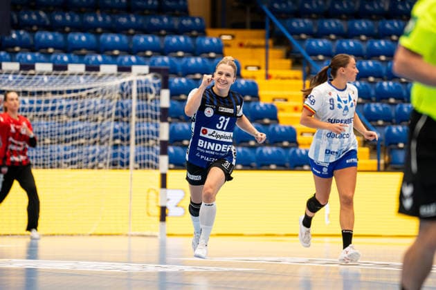 HSG Blomberg-Lippe (GER) vs. Gloria Bistrita (ROM), Handball, EHF Champions League Women, Gruppenphase, 6.9.2026, Saision 2026 2027, Lemgo Alexia Hauf (HSG Blomberg-Lippe, 31) jubelt nach einem Tor Lemgo Phoenix Contact Arena Deutschland
