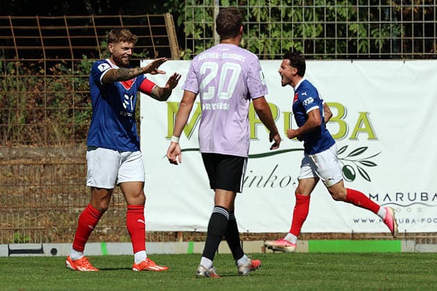 06.09.2026, xrekx, Fussball Regionalliga Suedwest, VfR Mannheim - FC 08 Homburg v.l. Torjubel nach dem Tor zum celebrating the goal celebrate 1:0 durch Flamur Berisha (VfR Mannheim) Mannheim