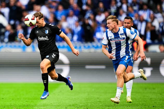 Alexander Nollenberger (1. FC Magdeburg, 17), Julian Eitschberger (Hertha BSC, 02), GER, Hertha BSC vs. 1. FC Magdeburg, 2. Bundesliga, Saison 2026 2027, 04. Spieltag, 06.09.2026 (DFL REGULATIONS PROHIBIT ANY USE OF PHOTOGRAPHS AS IMAGE SEQUENCES AND OR QUASI - VIDEO). GER, Hertha BSC vs. 1. FC Magdeburg, 2. Bundesliga, Saison 2026 2027, 04. Spieltag, 06.09.2026 Berlin *** Alexander Nollenberger, 1 FC Magdeburg, 17, Julian Eitschberger, Hertha BSC, 02, GER, Hertha BSC vs. 1 FC Magdeburg, 2. Bundesliga, 2026–2027 season, Matchday 4, September 6, 2026 DFL regulations prohibit any use of photographs as image sequences and or quasi-video GER, Hertha BSC vs. 1 FC Magdeburg, 2. Bundesliga, 2026–2027 season, Matchday 4, September 6, 2026, Berlin Copyright: xClaudiusxRauch,xEibner-Pressefotox xClaudiusxRauchx EP_CRH