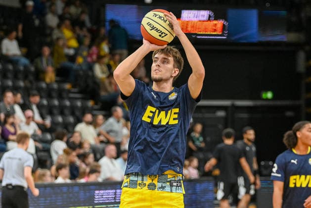 Zach Ensminger (EWE Baskets Oldenburg, 03) EWE Baskets Oldenburg vs. Veolia Towers Hamburg, Testspiel, Saison 2026 2027, 06.09.2026, EWE Baskets Oldenburg vs. Veolia Towers Hamburg, Testspiel, Saison 2026 2027, 06.09.2026 Oldenburg Copyright: xEibner-Pressefoto RobertxGertzenx EP_RGN