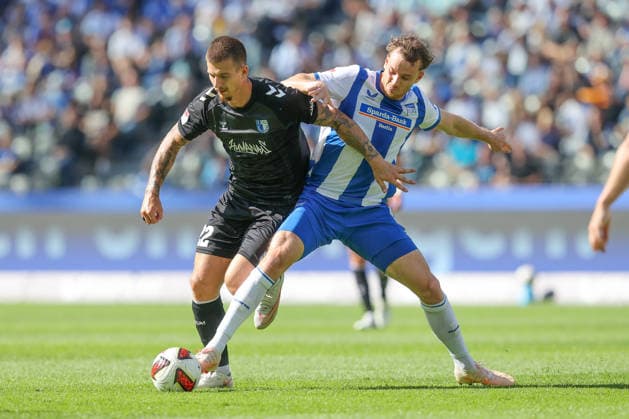 06.09.2026, xtgx, Fussball - 2.Bundesliga Hertha BSC Berlin - 1.FC Magdeburg emspor, v.l. Felipe Chavez (Magdeburg, 11), Pascal Klemens (Hertha, 41) Zweikampf, Duell, Kampf, tackle (DFL DFB REGULATIONS PROHIBIT ANY USE OF PHOTOGRAPHS as IMAGE SEQUENCES and or QUASI-VIDEO) Berlin *** September 6, 2026, xtgx, Soccer, 2. Bundesliga, Hertha BSC Berlin 1 FC Magdeburg, emspor, from left: Felipe Chavez (Magdeburg), 11, Pascal Klemens (Hertha), 41, tackle, duel, battle, DFL DFB REGULATIONS PROHIBIT ANY USE OF PHOTOGRAPHS AS IMAGE SEQUENCES AND OR QUASI-VIDEO, Berlin