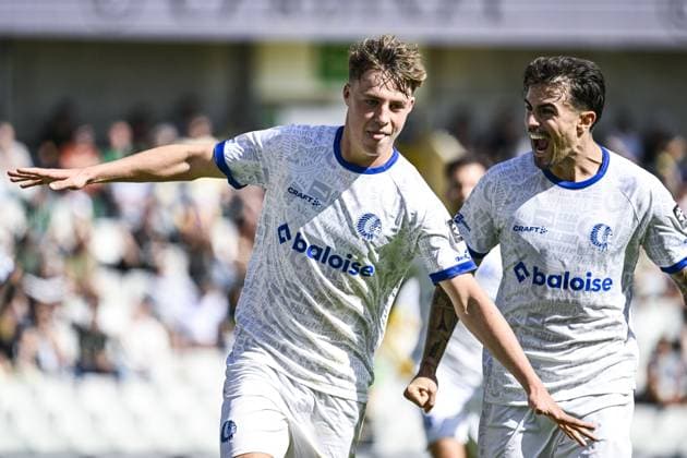 Gent s Tibe De Vlieger celebrates after scoring during a soccer match between Cercle Brugge and KAA Gent, Sunday 6 September 2026 in Brugge, on day 5 of the 2026-2027 Jupiler Pro League first division of the Belgian championship. TOM GOYVAERTS TomxGoyvaerts  x185441390x
