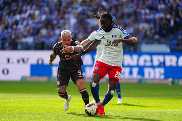 Phillip Tietz (1. FSV Mainz 05, 09), Jordan Torunarigha (Hamburgr SV, 23) GER, Hamburger SV vs. 1. FSV Mainz 05, Fußball, 1. Bundesliga, Spieltag 02, Saison 2026 2027, 06.09.2026 DFL REGULATIONS PROHIBIT ANY USE OF PHOTOGRAPHS AS IMAGE SEQUENCES AND OR QUASI-VIDEO GER, Hamburger SV vs. 1. FSV Mainz 05, Fußball, 1. Bundesliga, Spieltag 02, Saison 2026 2027, 06.09.2026 Hamburg *** Phillip Tietz, 1. FSV Mainz 05, 09, Jordan Torunarigha, Hamburger SV, 23 GER, Hamburger SV vs. 1. FSV Mainz 05, Soccer, Bundesliga 1, Matchday 2, 2026–2027 Season, September 6, 2026 DFL regulations prohibit any use of photographs as image sequences and or quasi-video GER, Hamburg SV vs. 1. FSV Mainz 05, soccer, 1st Bundesliga, Matchday 02, 2026–2027 Season, September 6, 2026, Hamburg Copyright: xEibner-Pressefoto MarcelxvonxFehrnx EP_MFN