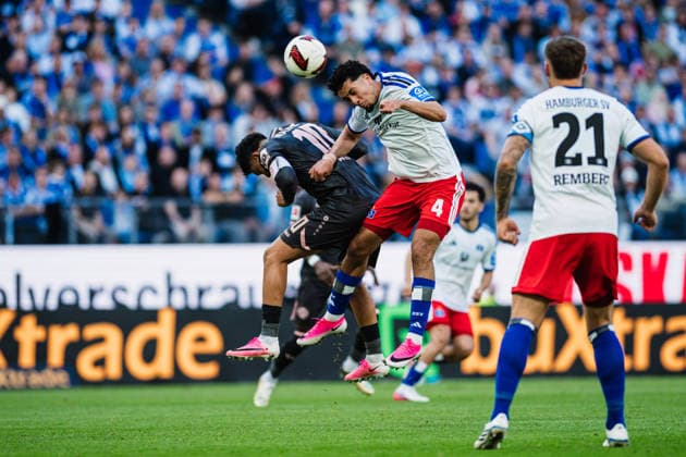 1. Bundesliga: Hamburger SV vs. 1. FSV Mainz 05, 06.09.2026 Zweikampf, Bilal Nadir (Hamburger SV, 4) gegen Nadiem Amiri (1. FSV Mainz 05, 10); Fußball, 1. Bundesliga, 2. Spieltag: Hamburger SV vs. 1. FSV Mainz 05 am 06.09.2026 im Volksparkstadion, Hamburg DFL REGULATIONS PROHIBIT ANY USE OF PHOTOGRAPHS AS IMAGE SEQUENCES AND OR QUASI-VIDEO. *** 1 Bundesliga: Hamburger SV vs. 1 FSV Mainz 05, September 6, 2026; Tackle: Bilal Nadir (Hamburger SV, No. 4) vs. Nadiem Amiri (1 FSV Mainz 05, No. 10); Soccer, 1 Bundesliga, Matchday 2: Hamburger SV vs. 1 FSV Mainz 05 on September 6, 2026, at Volksparkstadion, Hamburg. DFL regulations prohibit any use of photographs as image sequences and or quasi-video. Copyright: xBEAUTIFULxSPORTS Tonhäuserx