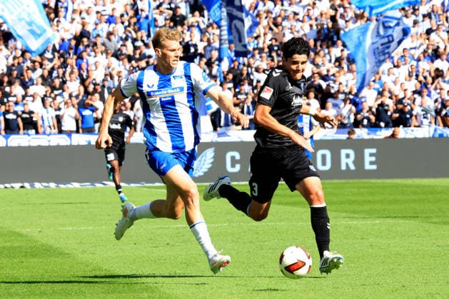 06.09.2026, DEU GER, Fussball , 2.Fussballbundesliga , Spieltag, Saison 2026 2027, Berliner Olympiastadion, Hertha BSC vs. 1.FC Magdeburger Jan-Luca Schuler ( Hertha BSC Berlin 18 ), ANSELMO GARCêA MACNULTY ( 1.FC Magdeburg 3 ) 2. Liga: DFB DFL regulations prohibit any use of photographs as image sequences and or quasi-video) Berlin Berliner Olympiastadion Berlin Deutschland *** September 6, 2026, Germany, Soccer, 2. Bundesliga, Matchday, 2026–2027 Season, Berlin Olympic Stadium, Hertha BSC vs. 1. FC Magdeburg Jan Luca Schuler Hertha BSC Berlin 18, ANSELMO GARCÊA MACNULTY 1. FC Magdeburg 3 2 DFB DFL regulations prohibit any use of photographs as image sequences and or quasi-video Berlin, Berlin Olympic Stadium, Berlin, Germany Copyright: xNordphotox xEnglerx