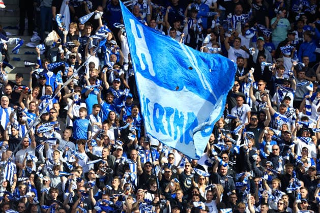 06.09.2026, DEU GER, Fussball , 2.Fussballbundesliga , Spieltag, Saison 2026 2027, Berliner Olympiastadion, Hertha BSC vs. 1.FC Magdeburger Hertha-BSC Fans, riesen Fahne 2. Liga: DFB DFL regulations prohibit any use of photographs as image sequences and or quasi-video) Berlin Berliner Olympiastadion Berlin Deutschland *** September 6, 2026, Germany, Soccer, 2. Bundesliga, Matchday, 2026–2027 Season, Berlin Olympic Stadium, Hertha BSC vs. 1. FC Magdeburg; Hertha BSC fans, giant flag; 2. Bundesliga; DFB and DFL regulations prohibit any use of photographs as image sequences and or quasi-video; Berlin; Berlin Olympic Stadium; Berlin, Germany Copyright: xNordphotox xEnglerx
