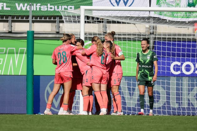 06.09.2026, xgrfx, Fussball Google Pixel Frauen-Bundesliga, VfL Wolfsburg - SV Werder Bremen v.l. Tor, Elena Dhont zum 1:2 (SV Werder Bremen) Wolfsburg *** September 6, 2026, xgrfx, Soccer Google Pixel Women s Bundesliga, VfL Wolfsburg vs. SV Werder Bremen, Goal, Elena Dhont scores 1-2 for SV Werder Bremen against Wolfsburg