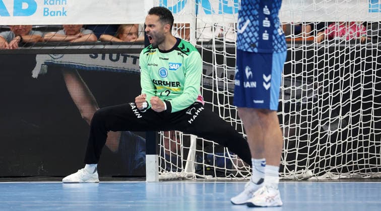 2026.09.06, Deutschland, Stuttgart, Handball TVB Stuttgart vs. Füchse Berlin, Mohamed Essam Moustafa El-Tayar (TVB) jubelt und ballt die Fäuste