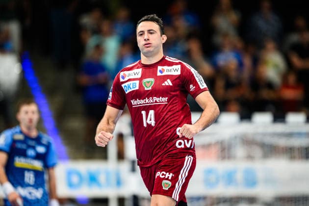 TVB Stuttgart - Füchse Berlin Handball: 1. Bundesliga, Herren, Saison 2026 2027, TVB Stuttgart - Füchse Berlin, Porsche Arena. Berlins Aitor Arino jubelt. Stuttgart Porsche Arena Baden-Württemberg Deutschland