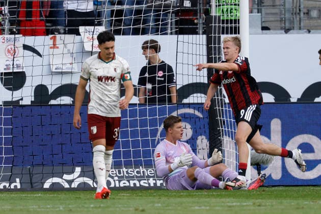 Der Ball liegt im Tor zum 1:0, Torschuetze, Scorer Jonathan Burkardt (Eintracht Frankfurt) dreht jubelnd ab, im Bundesliga-Spiel zwischen Eintracht Frankfurt und dem FC Augsburg in der Deutsche Bank Park, Frankfurt am Main, Deutschland, am 6. September 2026. in action during the Bundesliga match between Eintracht Frankfurt and FC Augsburg at the Deutsche Bank Park, Frankfurt am Main, Germany, on September 6, 2026. DFB DFL REGULATIONS PROHIBIT ANY USE OF PHOTOGRAPHS AS IMAGE SEQUENCES AND OR QUASI-VIDEO, *** The ball is in the net for a 1-0 lead; goal scorer Jonathan Burkardt. Eintracht Frankfurt celebrates as they turn away during the Bundesliga match between Eintracht Frankfurt and FC Augsburg at Deutsche Bank Park in Frankfurt am Main, Germany, on September 6, 2026, in action during the Bundesliga match between Eintracht Frankfurt and FC Augsburg at Deutsche Bank Park, Frankfurt am Main, Germany, on September 6, 2026 DFB and DFL regulations prohibit any use of photographs as image sequences and or quasi-video, Copyright: HMBxMedia xHeikoxBecker