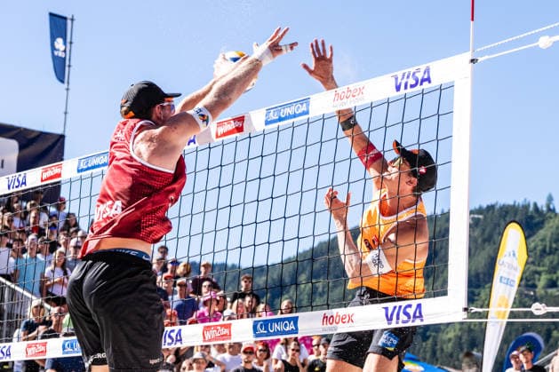Beach volleyball, Beachvolleyball - MEVZA Schladming SCHLADMING,AUSTRIA,06.SEP.26 - BEACH VOLLEYBALL - win2day Tour PRO, MEVZA Schladming. Image shows Timo Hammarberg (AUT) and.  GEPAxpictures xJulioxArellano