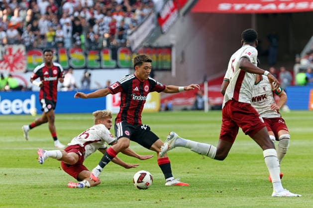 06.09.2026, xovx, Fußball Fußball Bundesliga, Eintracht Frankfurt - FC Augsburg v.l. Hennes Behrens (FC Augsburg), Ritsu Doan (Eintracht Frankfurt), Chrislain Matsima (FC Augsburg) (DFL DFB REGULATIONS PROHIBIT ANY USE OF PHOTOGRAPHS as IMAGE SEQUENCES and or QUASI-VIDEO) emspor Frankfurt *** September 6, 2026, xovx, Soccer, Bundesliga, Eintracht Frankfurt vs. FC Augsburg (Hennes Behrens, FC Augsburg), Ritsu Doan (Eintracht Frankfurt), Chrislain Matsima (FC Augsburg). DFL and DFB regulations prohibit any use of photographs as image sequences and or quasi-video. emspor Frankfurt
