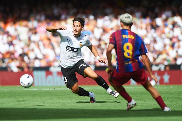 Filip Ugrinic (Valencia CF) during the LaLiga EA Sports match between Valencia CF and FC Barcelona, Barca at Mestalla on September 6, 2026 in Valencia, Spain. -