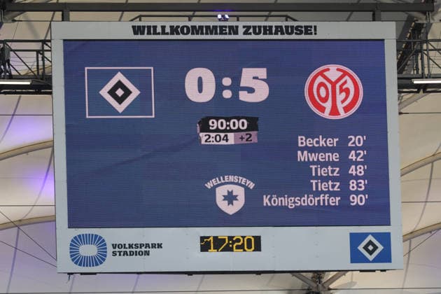 2026.09.06 xfsx Fussball 1. Bundesliga Hamburger Sportverein - 1. FSV Mainz 05 v.l. Anzeigetafel Sieg von 1.FSV Mainz 05, Themenfoto, Themenbild, Symbolfoto, Symbolbild, Stockfoto (DFL DFB regulations prohibit any use of photographs as image sequences and or quasi-video. *** 2026 09 06 xfsx Soccer 1 Bundesliga Hamburger Sportverein 1 FSV Mainz 05 v l Scoreboard: Victory for FSV Mainz 05, thematic photo, thematic image, symbolic photo, symbolic image, stock photo; DFL and DFB regulations prohibit any use of photographs as image sequences and or quasi-video Copyright: HMBxMedia FernandoxSoares