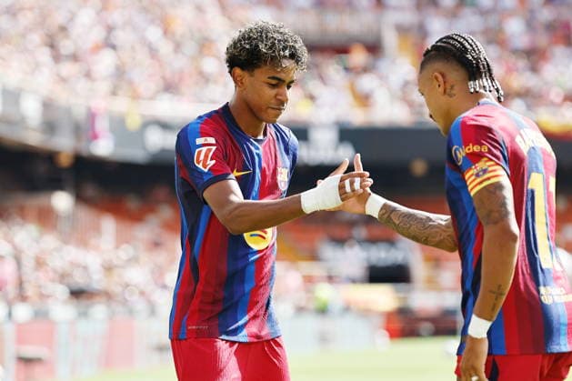 Lamien Yamal (Barcelona), SEPTEMBER 6, 2026 - Football Soccer : Yamal celebrate after his goal during Spanish LaLiga EA Sports match between Valencia CF - FC Barcelonaat the Estadio de Mestalla in Valencia, Spain. Noxthirdxpartyxsales  aflo_345597124 MutsuxKawamorix