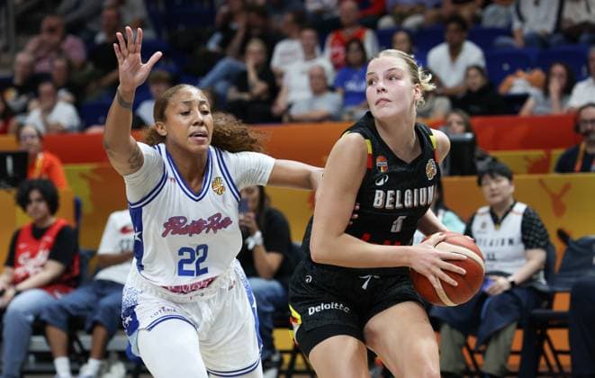 Puerto Rico™ Arella Guirantes and Belgium s Nastja Claessens fight for the ball during a game between Belgian national basketball team Belgian Cats and Puerto Rico, game 2 of the group phase at the FIBA Women s Basketball World Cup, on Sunday 6 September 2026, in Berlin, Germany. The FIBA Women s Basketball World Cup takes place in Berlin from 4 to 23 September 2026. VIRGINIExLEFOUR  x185459426x