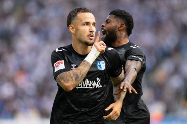 Falko Michel 21 (1. FC Magdeburg) feiert sein Tor zum 1:1 mit dem Finger auf dem Mund , Hertha BSC Berlin vs. 1. FC Magdeburg, Fussball, 2. Bundesliga, 4. Spieltag, 2026 2027, 06.09.2026 DFB regulations prohibit any use of photographs as image sequences and or quasi-video Berlin Berlin Deutschland *** Falko Michel, 21, of 1. FC Magdeburg celebrates his goal to tie the game at 1–1 by putting his finger to his mouth; Hertha BSC Berlin vs. 1. FC Magdeburg, soccer, 2. Bundesliga, Matchday 4, 2026–2027, September 6, 2026 DFB regulations prohibit any use of photographs as image sequences and or quasi-video Berlin, Berlin, Germany Copyright: xkolbert-press MarkusxVerwimpx