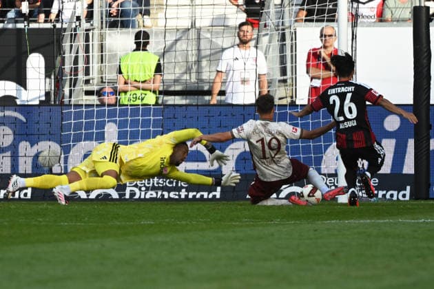06.09.2026, xpsx, Fussball 1.Bundesliga, Eintracht Frankfurt - FC Augsburg v.l. Robin Fellhauer (FC Augsburg) Torschuetze, erzielt das Tor, Treffer, scores the goal 1:2 Noah Atubolu (Eintracht Frankfurt) Keita Kosugi (Eintracht Frankfurt) (DFL DFB REGULATIONS PROHIBIT ANY USE OF PHOTOGRAPHS as IMAGE SEQUENCES and or QUASI-VIDEO) Frankfurt am Main *** September 6, 2026, xpsx, Soccer, Bundesliga 1, Eintracht Frankfurt vs. FC Augsburg, Robin Fellhauer (FC Augsburg) – goal scorer, scores the goal, goal, scores the goal 1 2 Noah Atubolu Eintracht Frankfurt Keita Kosugi Eintracht Frankfurt DFL DFB REGULATIONS PROHIBIT ANY USE OF PHOTOGRAPHS as IMAGE SEQUENCES and or QUASI-VIDEO Frankfurt am Main