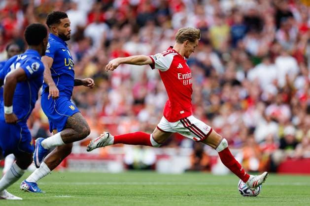 Martin odegaard of Arsenal scores his teams second goal Arsenal v Chelsea, Premier League, Football, Emirates Stadium, London, UK - 06 Sep 2026London Emirates Stadium United Kingdom EDITORIAL USE ONLY No use with unauthorised audio, video, data, fixture lists, club league logos or live services. Online in-match use limited to 120 images, no video emulation. No use in betting, games or single club league player publications.  Copyright: xMattxImpey Shutterstockx 17137590dd
