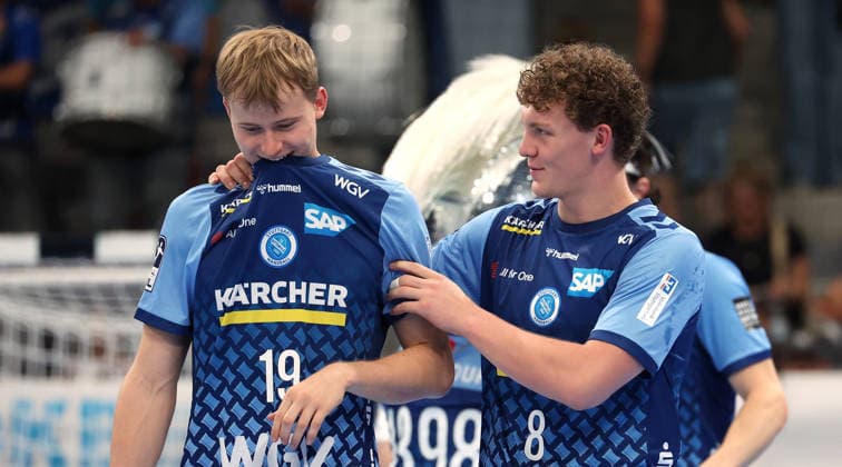 2026.09.06, Deutschland, Stuttgart, Handball TVB Stuttgart vs. Füchse Berlin, v.l. Linus Schmid und Max Heydecke (TVB) enttäuscht