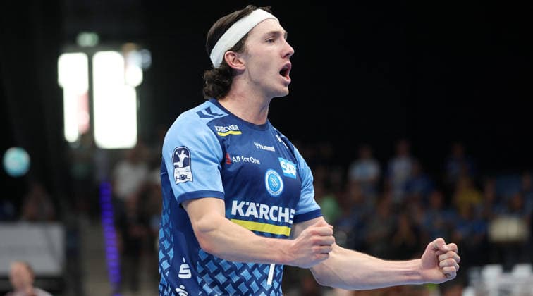 2026.09.06, Deutschland, Stuttgart, Handball TVB Stuttgart vs. Füchse Berlin, Kasper Thorsen Lien (TVB) jubelt und ballt die Fäuste