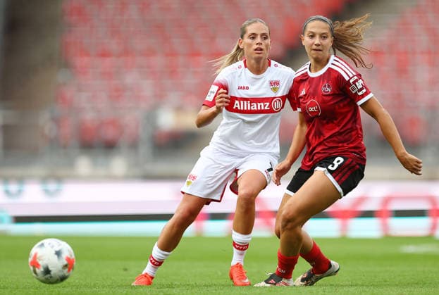 Redzepi Dafina - Laura Miller , 1.FC Nürnberg-VfB Stuttgart , Frauen Bundesliga , , Fußball , in dem Max Morlock Stadion in Nürnberg , Bayern , Deutschland . September 06 , 2026 . Photo by: Davide Elias IPA Photo Pressefoto DENL Copyright: xDavidexEliasx