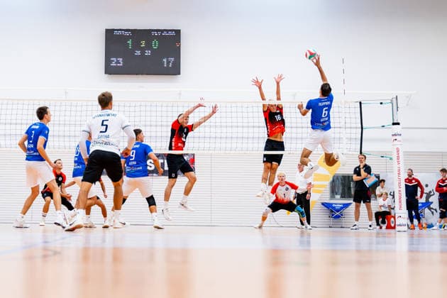 06.09.2026, GER, Volleyball, Maenner, Saison 26, Pokalfinale Thüringen, Tag des Volleyballs, Blue Volleys Gotha - VSV Jena 90 Jean Filippidis (Blue Volleys Gotha,6) 99089 Erfurt Sporthalle Sportanlage Rieths Thüringen Deutschland