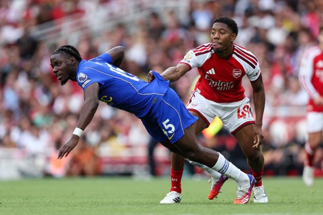 Arsenal v Chelsea 6 September 2026, London - Premier League Football - Arsenal v Chelsea - Myles Lewis-Skelly of Arsenal and Romeo Lavia of Chelsea - Photo: Charlotte Wilson Offside. London UK Copyright: xCharlottexWilsonx xOffsidexOffside