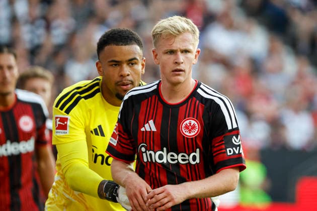 Noah Atubolu (Eintracht Frankfurt, 01) und Jonathan Burkardt (Eintracht Frankfurt, 09) , Deutschland, Fussball, 1. Bundesliga, 2.Spieltag, 2026 2027, Eintracht Frankfurt vs. FC Augsburg, 06.09.2026, Frankfurt am Main Deutsche-Bank-Park Deutschland *** Noah Atubolu, Eintracht Frankfurt, 01, and Jonathan Burkardt, Eintracht Frankfurt, 09, Germany, Soccer, Bundesliga 1, Matchday 2, 2026–2027, Eintracht Frankfurt vs. FC Augsburg, September 6, 2026, Frankfurt am Main, Deutsche Bank Park, Germany Copyright: xGrantxHubbsx