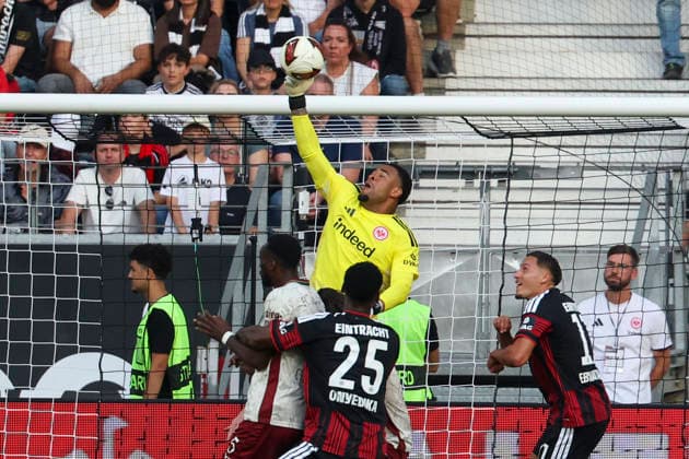 2026.09.06 xjfx Fussball 1. Bundesliga Eintracht Frankfurt - FC Augsburg, goalkeeper Noah Atubolu (Eintracht Frankfurt) in action, with the ball (DFL DFB REGULATIONS PROHIBIT ANY USE OF PHOTOGRAPHS as IMAGE SEQUENCES and or QUASI-VIDEO) *** September 6, 2026 xjfx Soccer 1st Bundesliga Eintracht Frankfurt vs. FC Augsburg, goalkeeper Noah Atubolu of Eintracht Frankfurt in action with the ball. DFL and DFB regulations prohibit any use of photographs as image sequences and or quasi-video. Copyright: HMBxMedia JoaquimxFerreira