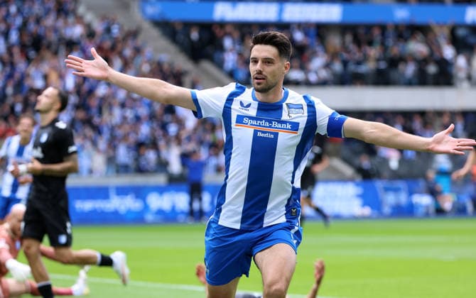 Josip Brekalo jubelt nach Tor zum 1:0 Freude Emotion Jubel Fußball Fussball DFL 2. Bundesliga Herren 4. Spieltag Saison 2026 2027 06.09.2026 Hertha BSC Berlin vs. 1.FC Magdeburg FCM DFL regulations prohibit any use of photographs as image sequences and or quasi-video *** Josip Brekalo celebrates after scoring the 1-0 goal: Joy, Emotion, Celebration, Sports, Soccer, DFL 2 Bundesliga Men s, Matchday 4, 2026-2027 Season, June 9, 2026, Hertha BSC Berlin vs. 1. FC Magdeburg (FCM), DFL regulations prohibit any use of photographs as image sequences and or quasi-video