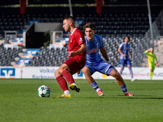 Marius Kunde (SG Sonnenhof Grossaspch, 16), Florian Micheler (TSG Hoffenheim II, 28) GER, Fussball, SG Sonnenhof Grossaspach vs. TSG Hoffenheim II, 3. Liga, 4. Spieltag, Saison 2026 2027, 06.09.2026 GER, Fussball, SG Sonnenhof Grossaspach vs. TSG Hoffenheim II, 3. Liga, 4. Spieltag, Saison 2026 2027, 06.09.2026 Aspach Copyright: xCarstenxSchweringx EP_CSG