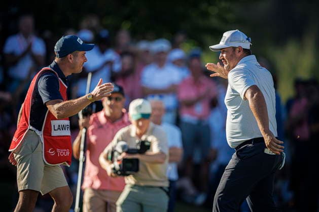 European Masters Golf Tournament in Crans-Montana Thriston Lawrence from South Africa celebrates his win with his caddie after the fourth and final round of the DP World Tour Omega European Masters Golf Tournament, in Crans-Montana, Switzerland, Sunday, 06 September 2026. CRANS-MONTANA Wallis SWITZERLAND  Copyright: xVALENTINxFLAURAUDx