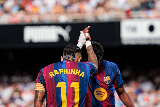 Sport Bilder des Tages Raphinha and Lamine Yamal seen during LaLiga 2026 2027 game between teams of Valencia CF and FC Barcelona, Barca (Maciej Rogowski Ball Raw Images) Valencia Mestalla Spain Copyright: xMaciejxRogowskix maciejrogowski_valencia_fcbarcelona_2627-2-2