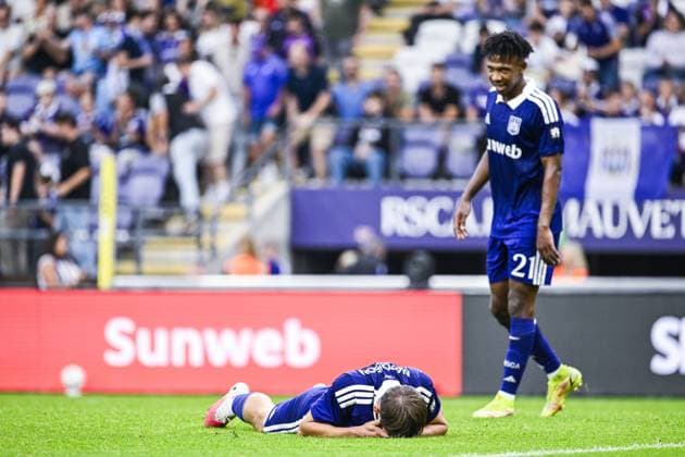 Anderlecht s Danylo Sikan reacts during a soccer match between RSC Anderlecht and Krc Genk, Sunday 6 September 2026 in Brussels, on day 5 of the 2026-2027 Jupiler Pro League first division of the Belgian championship. TOM GOYVAERTS TomxGoyvaerts  x185467934x