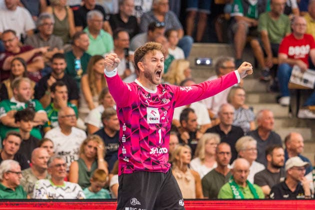 06.09.26 FRISCH AUF Göppingen - THW Kiel Deutschland, Göppingen, 06.09.2026, Handball, Bundesliga, Saison 2026 2027, FRISCH AUF Göppingen - THW Kiel: Gonzalo PÃ rez de Vargas (THW Kiel), Jubel.