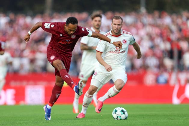 Robin Afamefuna (SC Fortuna Koeln) und Eric Hottmann (Fortuna Duesseldorf) im Zweikampf waehrend des Spiels der 3. Liga zwischen SC Fortuna Koeln und Fortuna Duesseldorf, Suedstadion am 06. September 2026 in Koeln, Deutschland. (Foto von Oliver Kaelke DeFodi Images) +++ Robin Afamefuna (SC Fortuna Koeln) und Eric Hottmann (Fortuna Duesseldorf) battle for the ball during the 3. Liga match between SC Fortuna Koeln and Fortuna Duesseldorf at Suedstadion on September 6, 2026 in Cologne, Germany. (Photo by Oliver Kaelke DeFodi Images) DFB DFL REGULATIONS PROHIBIT ANY USE OF PHOTOGRAPHS AS IMAGE SEQUENCES AND OR QUASI-VIDEO. (Photo by Oliver Kaelke DeFodi Images) -
