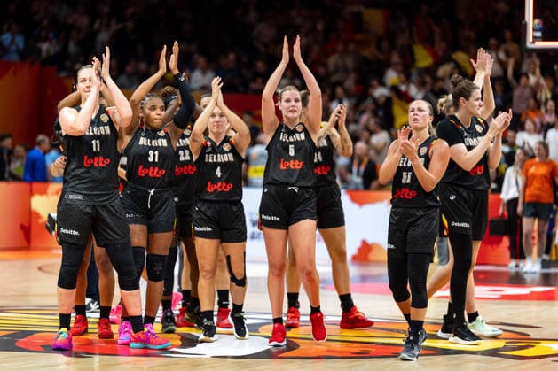 belgische Mannschaft jubelt Jubel nach Sieg Spielende, Emma Meesseman (Belgien, 11), Maxuella Lisowa Mbaka (Belgien, 31), Elise Ramette (Belgien, 04), Nastja Claessens (Belgien, 05), Julie Allemand (Belgien, 55), GER, Puerto Rico vs. Belgien, Basketball, FIBA Women s World Cup 2026, Gruppenphase, Spieltag 2, 06.09.2026 GER, Puerto Rico vs. Belgien, Basketball, FIBA Women s World Cup 2026, Gruppenphase, Spieltag 2, 06.09.2026 Berlin Copyright: xEibner-Pressefoto MaxxVincenx EP_MVN