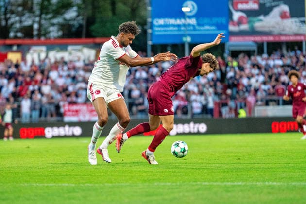 Zweikampf zwischen Elias Egouli (Fortuna Düsseldorf, 44) und Enzo Wirtz (Fortuna Koeln, 09) Fortuna Köln vs. Fortuna Düsseldorf, Fussball, 3.Liga, 04.Spieltag, Saison 2026 27, 06.09.2026, DFL REGULATIONS PROHIBIT ANY USE OF PHOTOGRAPHS AS IMAGE SEQUENCES AND OR QUASI-VIDEO, Fortuna Köln vs. Fortuna Düsseldorf, Fussball, 3.Liga, 04.Spieltag, Saison 2026 27, 06.09.2026 Köln Copyright: xEibner-Pressefoto LukasxBaldygax EP_LBA