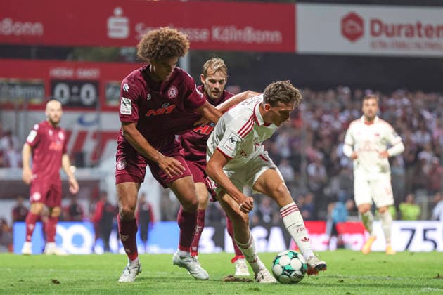 Neo Telle (SC Fortuna Koeln) und Lukas Eixler (Fortuna Duesseldorf) im Zweikampf waehrend des Spiels der 3. Liga zwischen SC Fortuna Koeln und Fortuna Duesseldorf, Suedstadion am 06. September 2026 in Koeln, Deutschland. (Foto von Oliver Kaelke DeFodi Images) +++ Neo Telle (SC Fortuna Koeln) und Lukas Eixler (Fortuna Duesseldorf) battle for the ball during the 3. Liga match between SC Fortuna Koeln and Fortuna Duesseldorf at Suedstadion on September 6, 2026 in Cologne, Germany. (Photo by Oliver Kaelke DeFodi Images) DFB DFL REGULATIONS PROHIBIT ANY USE OF PHOTOGRAPHS AS IMAGE SEQUENCES AND OR QUASI-VIDEO. (Photo by Oliver Kaelke DeFodi Images) -
