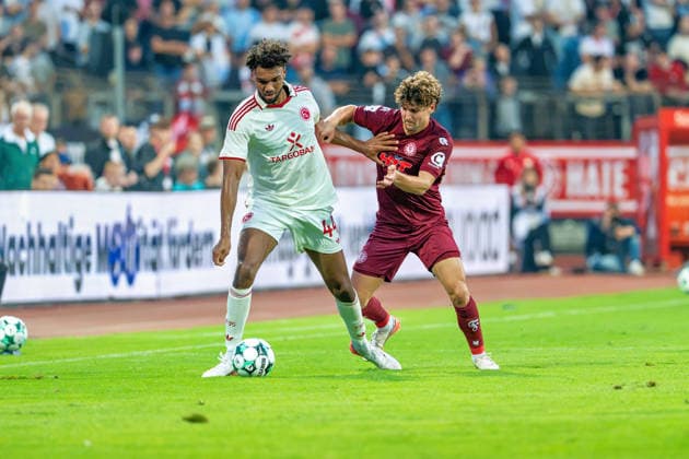 Elias Egouli (Fortuna Düsseldorf, 44) im Zweikampf mit Enzo Wirtz (Fortuna Koeln, 09) Fortuna Köln vs. Fortuna Düsseldorf, Fussball, 3.Liga, 04.Spieltag, Saison 2026 27, 06.09.2026, DFL REGULATIONS PROHIBIT ANY USE OF PHOTOGRAPHS AS IMAGE SEQUENCES AND OR QUASI-VIDEO, Fortuna Köln vs. Fortuna Düsseldorf, Fussball, 3.Liga, 04.Spieltag, Saison 2026 27, 06.09.2026 Köln Copyright: xEibner-Pressefoto LukasxBaldygax EP_LBA