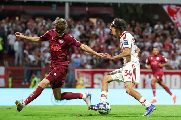Seymour Fuenger (SC Fortuna Koeln) und Anas Slimani (Fortuna Duesseldorf) im Zweikampf waehrend des Spiels der 3. Liga zwischen SC Fortuna Koeln und Fortuna Duesseldorf, Suedstadion am 06. September 2026 in Koeln, Deutschland. (Foto von Oliver Kaelke DeFodi Images) +++ Seymour Fuenger (SC Fortuna Koeln) und Anas Slimani (Fortuna Duesseldorf) battle for the ball during the 3. Liga match between SC Fortuna Koeln and Fortuna Duesseldorf at Suedstadion on September 6, 2026 in Cologne, Germany. (Photo by Oliver Kaelke DeFodi Images) DFB DFL REGULATIONS PROHIBIT ANY USE OF PHOTOGRAPHS AS IMAGE SEQUENCES AND OR QUASI-VIDEO. (Photo by Oliver Kaelke DeFodi Images) -